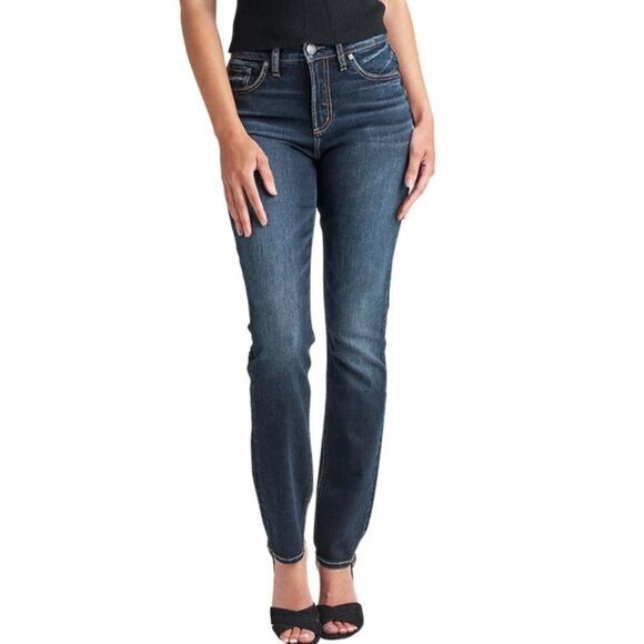 NWT Silver Jeans Co. Avery Curvy Fit High Rise Straight Leg (Indigo) sz 24x31 - Picture 1 of 4